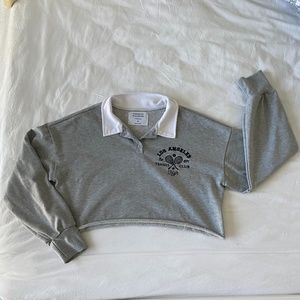 cropped, grey sweatshirt